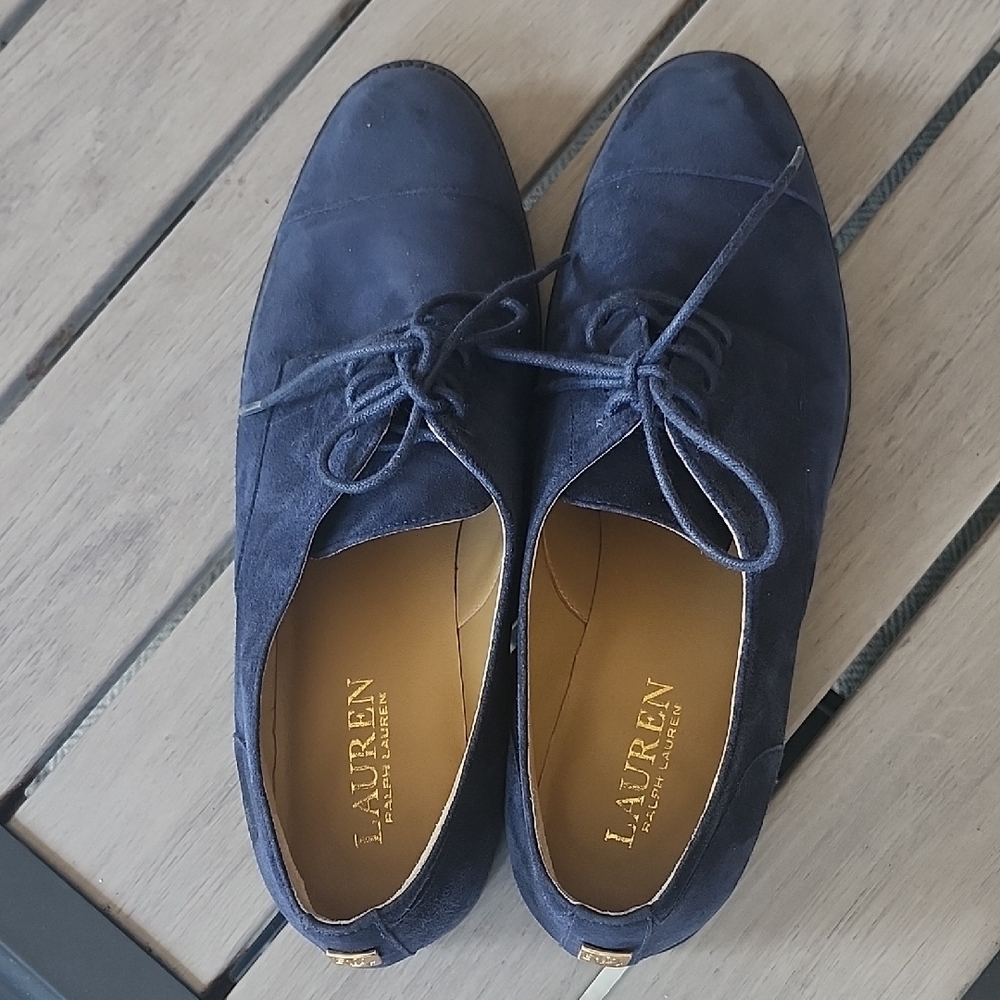 Lauren Ralph Lauren Navy Suede Lace-Up Moccasins - Classic Cap-Toe - Picture 2 of 13